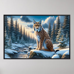 Majestic Eurasischer Lynx im Winter und im Winter Poster