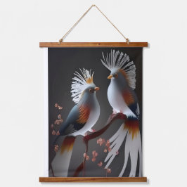 Majestic Exotic Birds on Branch - Ethereal Nature  Wandteppich Mit Holzrahmen