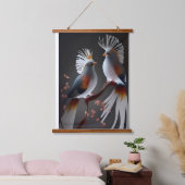 Majestic Exotic Birds on Branch - Ethereal Nature  Wandteppich Mit Holzrahmen (Schlafzimmer)