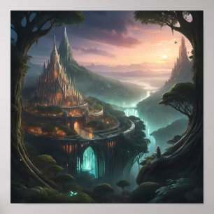 Majestic Fantasy Castle - Bezaubernde Landschaft K Poster