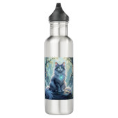 **Majestic Fantasy Cat with Mystical Aura – High F Edelstahlflasche (Rechts)