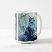 **Majestic Fantasy Cat with Mystical Aura – High F Kaffeetasse (VorderseiteRechts)