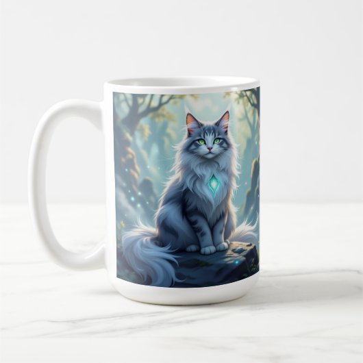 **Majestic Fantasy Cat with Mystical Aura – High F Kaffeetasse (Links)