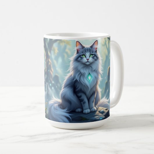 **Majestic Fantasy Cat with Mystical Aura – High F Kaffeetasse (VorderseiteRechts)