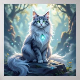 **Majestic Fantasy Cat with Mystical Aura – High F Poster