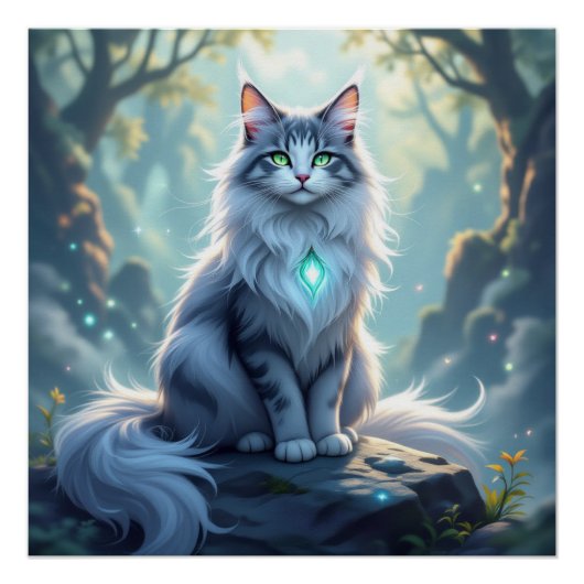 **Majestic Fantasy Cat with Mystical Aura – High F Poster (Vorderseite)