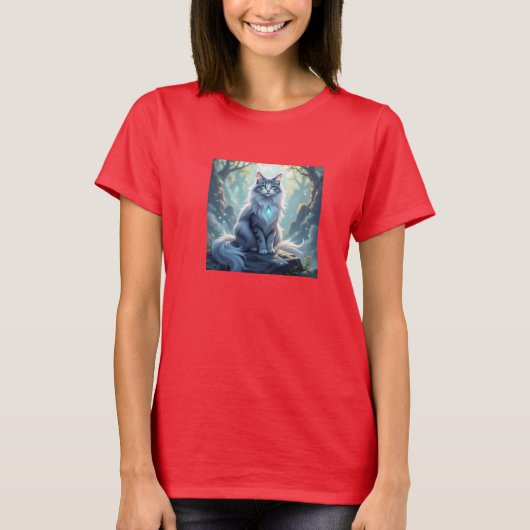 **Majestic Fantasy Cat with Mystical Aura – High F T-Shirt (Vorderseite)