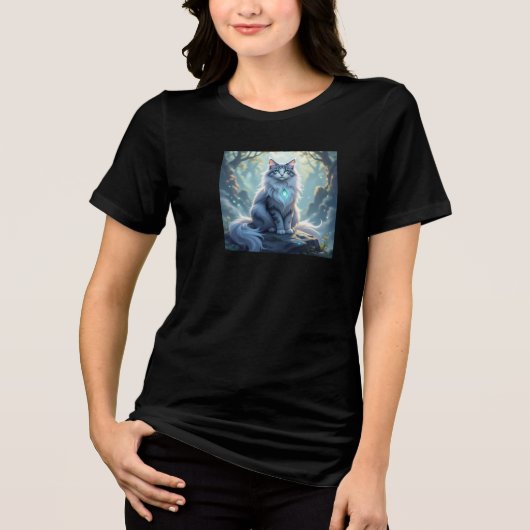 **Majestic Fantasy Cat with Mystical Aura – High F Tri-Blend Shirt (Vorderseite)