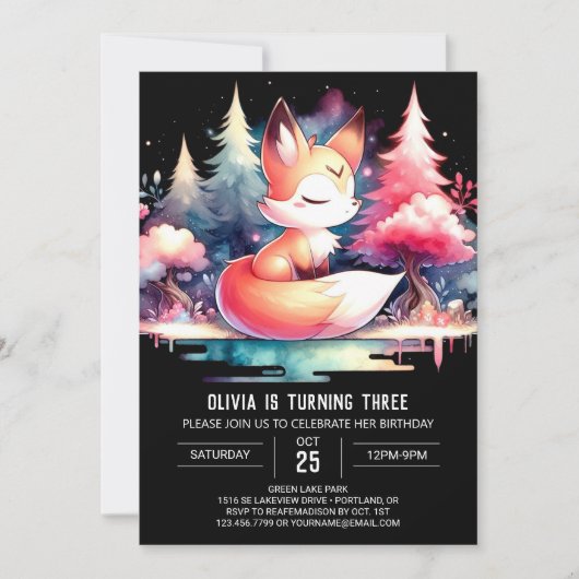 Majestic Fantasy Fox Geburtstag digital Einladung (Vorderseite)