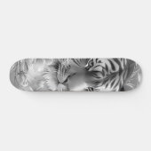 Majestic Fantasy Gray Scale Tiger Head & Florals Skateboard (Horizontal)