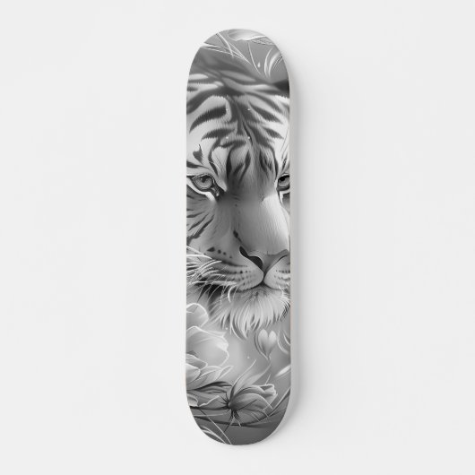 Majestic Fantasy Gray Scale Tiger Head & Florals Skateboard (Vorne)