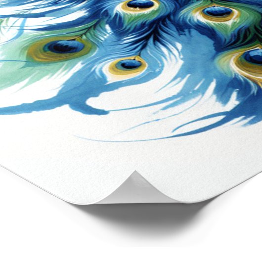 Majestic Feathers: Blue Peacock Digitale Kunst Poster (Ecke)