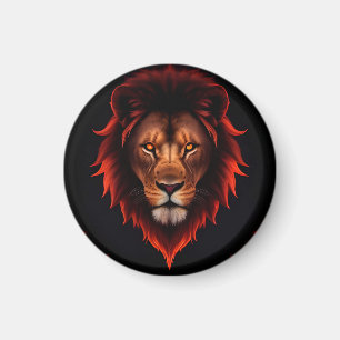 Majestic Fiery Lion Portrait mit leuchtenden Augen Magnet