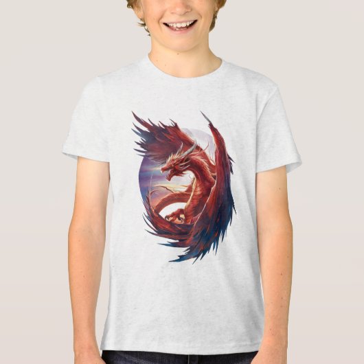 Majestic Fire Dragon - Epische Fantasie Tri-Blend Shirt (Vorderseite)