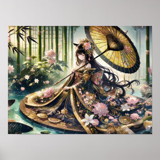 Majestic Floral Kimono Under Bamboo Canopo Poster (Vorne)