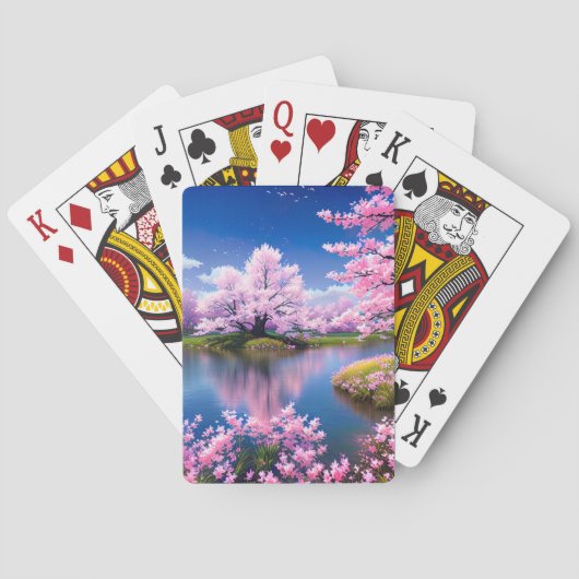 Majestic Flow inmitten von Sakura Tree Delight Spielkarten (Rückseite)