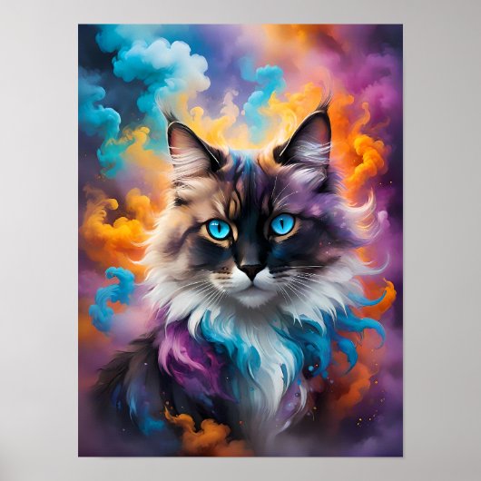 Majestic Fluffy Cat mit Piercing Blue Eyes Poster (Vorne)