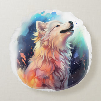 Majestic Fluffy Wolf Pillow Rundes Kissen
