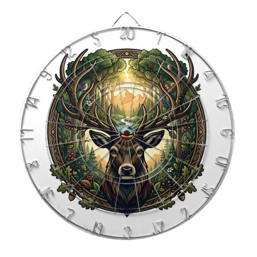 Majestic Forest Stag Nature Wildlife Art Dartscheibe (vorne)