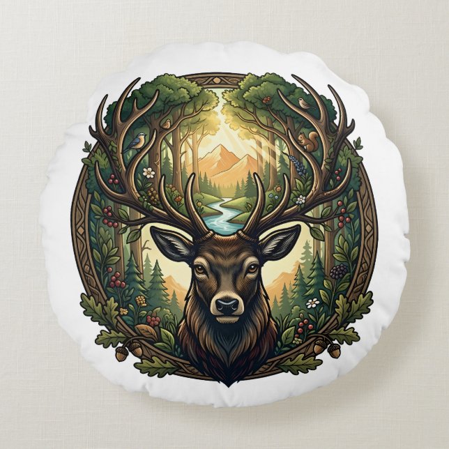 Majestic Forest Stag Nature Wildlife Art Rundes Kissen (Vorderseite)