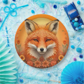 Majestic Fox Portrait umgeben von Blume im Herbst Pappteller (Party)