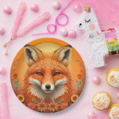 Majestic Fox Portrait umgeben von Blume im Herbst Pappteller (Party)