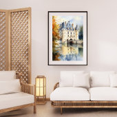 Majestic French Castle Watercolor Poster