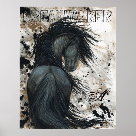 Majestic Friesian Black Stallion Horse von BiHrLe Poster (Vorne)
