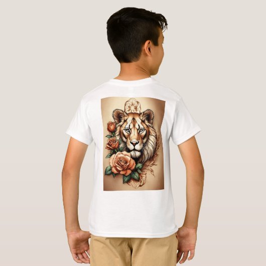 Majestic Fusion: Lioness and Rose Tattoo Sketch T- T-Shirt (Schwarz voll)