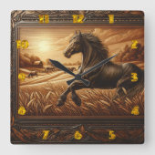 Majestic Galloping durch goldene Felder Quadratische Wanduhr (Vorderseite)