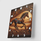 Majestic Galloping durch goldene Felder Quadratische Wanduhr (Winkel)