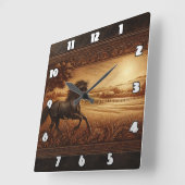 Majestic Galloping in Golden Sunrise Field Quadratische Wanduhr (Winkel)
