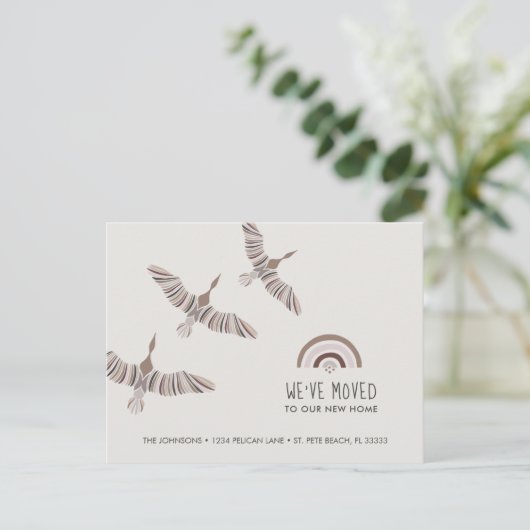 Majestic Gänse Wir sind auf unsere neue Zuhause um Ankündigungspostkarte (Stehend Vorderseite)