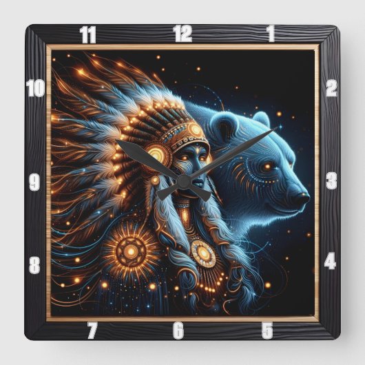 Majestic Geist des Bären und der Kriegerfrau Quadratische Wanduhr (Vorderseite)