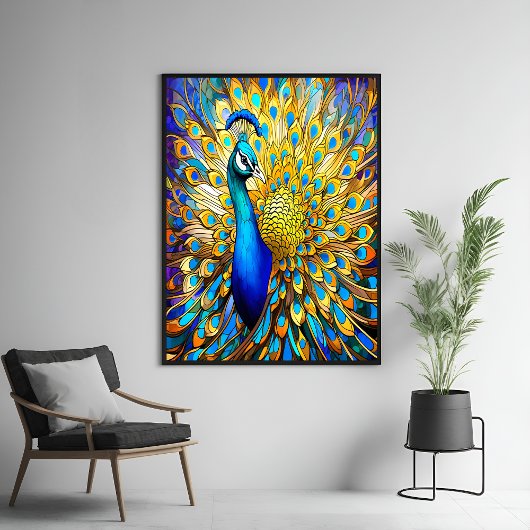 Majestic gestyltes Glass Peacock Art Nouveau Poster