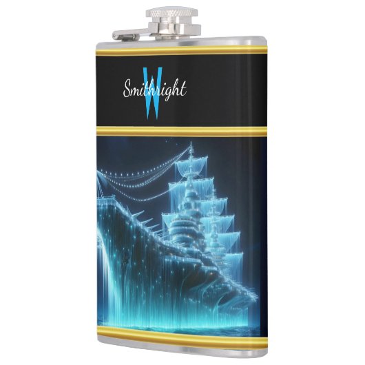 Majestic Ghost Ship glüht in der Nacht Flachmann (Links)