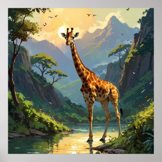 Majestic Giraffe in Nature Wildlife Painting Poster (Vorne)
