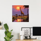Majestic Giraffe in Wild während Sonnenuntergangsm Poster (Heimbüro)