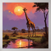 Majestic Giraffe in Wild während Sonnenuntergangsm Poster (Vorne)