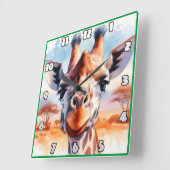 Majestic Giraffe mit Blick auf die afrikanische Sa Quadratische Wanduhr (Winkel)
