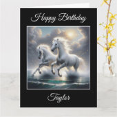 Majestic Glittery White Horses Seascape Karte (Gelbe Blume)