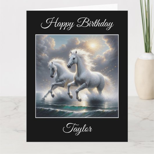 Majestic Glittery White Horses Seascape Karte (Vorderseite)