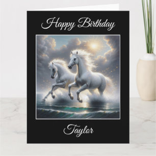 Majestic Glittery White Horses Seascape Karte
