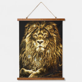 Majestic Gold Lion Wandteppich Mit Holzrahmen