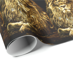 Majestic Gold Lions Muster Geschenkpapier