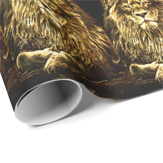 Majestic Gold Lions Muster Geschenkpapier (Rolleneckpunkt)