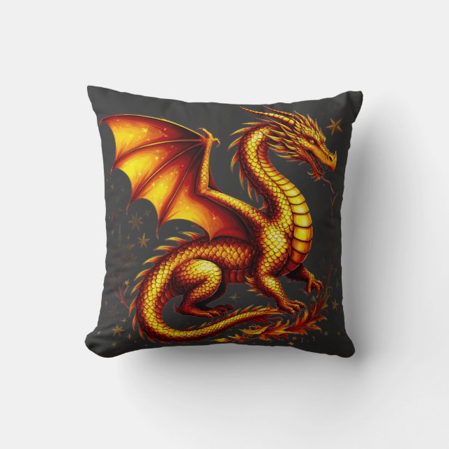 Majestic Golden Dragon With Golden Scales Kissen (Vorderseite)