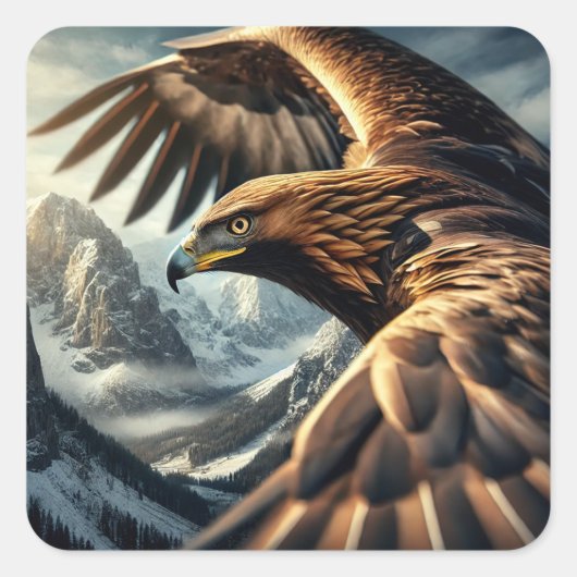 Majestic Golden Eagle im Flight Snowy Mountain Quadratischer Aufkleber (Vorderseite)