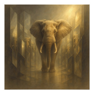 Majestic Golden Elephant in a Mirror Maze – GeoWil Fotodruck