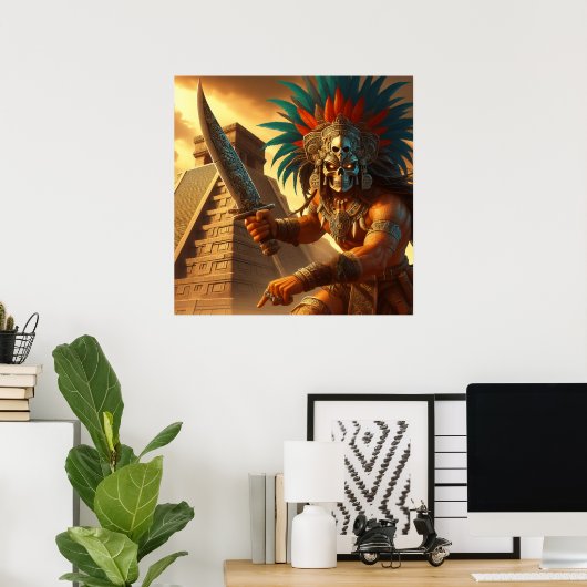 Majestic Golden Hued Dynamic Aztec Warrior Poster (Heimbüro)